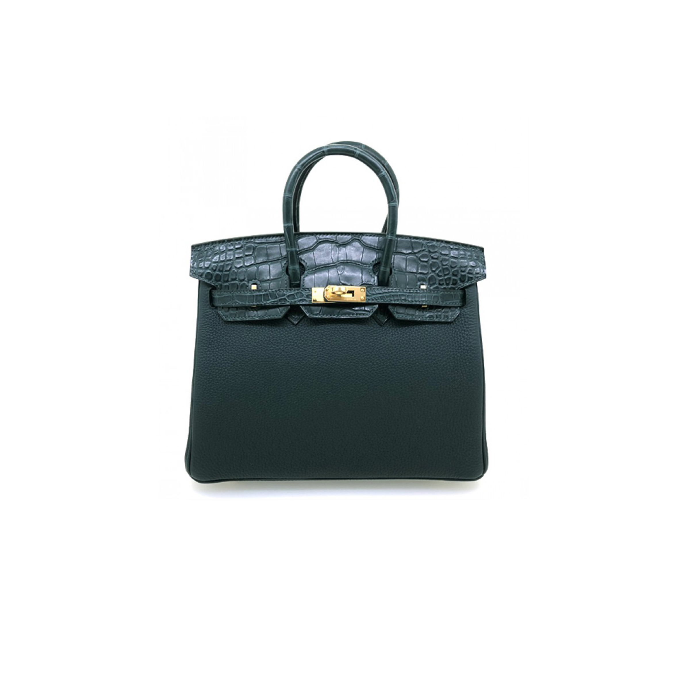 H**mes master birkin 25 crocodile and togo leather prussian green silver buckle h076216ck29 (25*20*13cm)